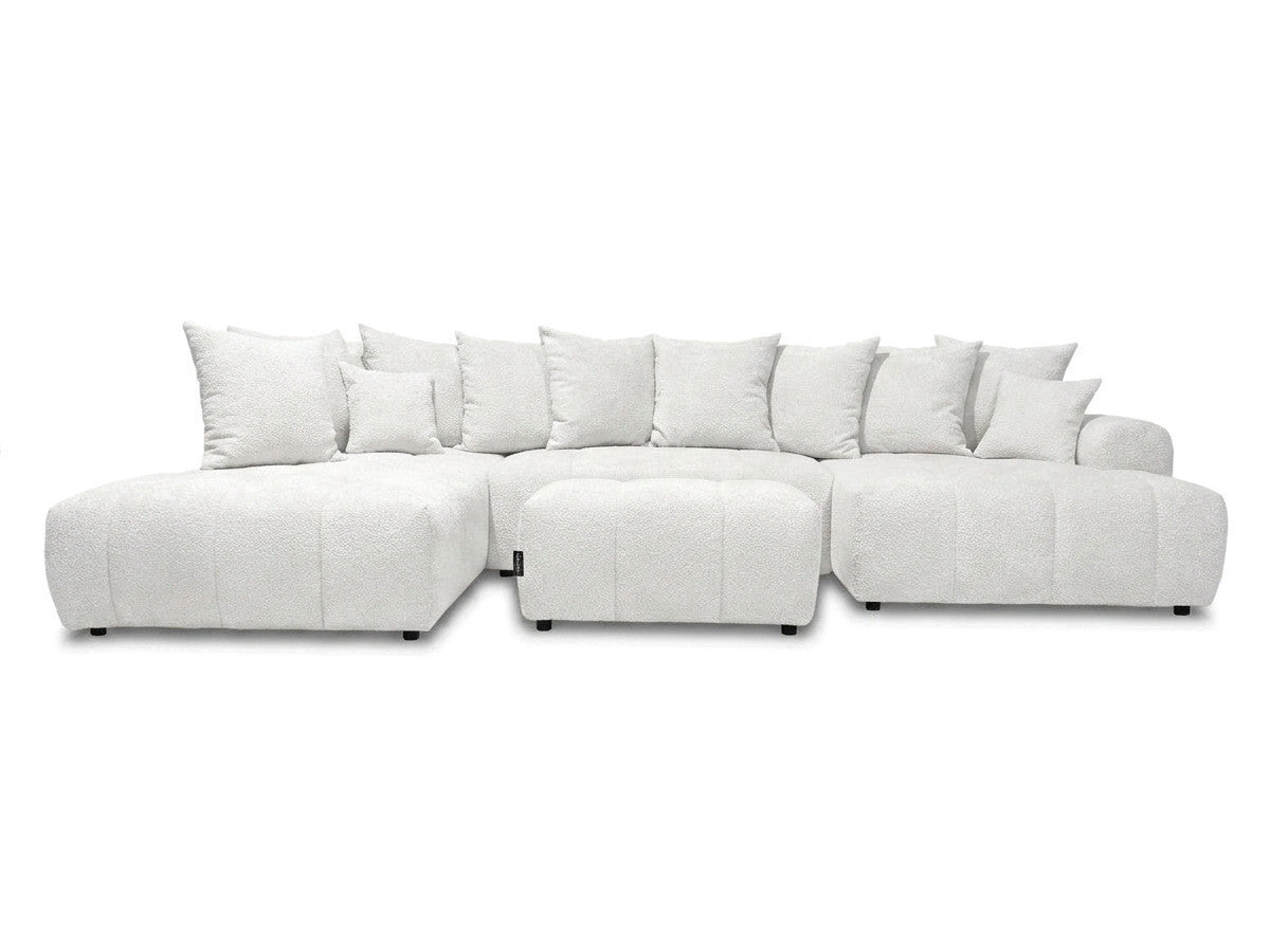 Canapé panoramique convertible ROXELANE tissu bouclette avec pouf