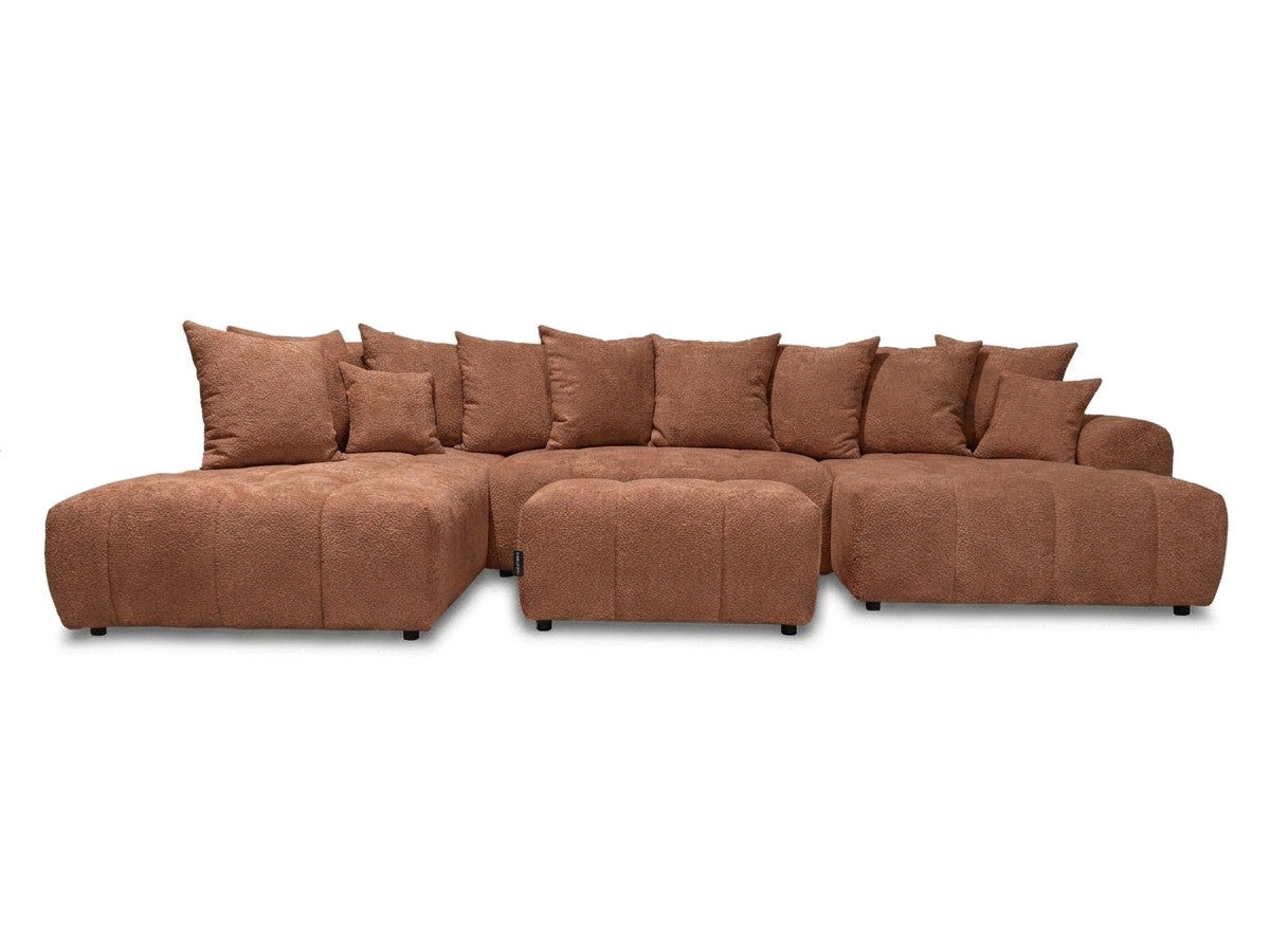 Canapé panoramique convertible ROXELANE tissu bouclette avec pouf