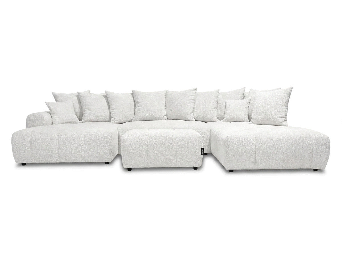 Canapé panoramique convertible ROXELANE tissu bouclette avec pouf