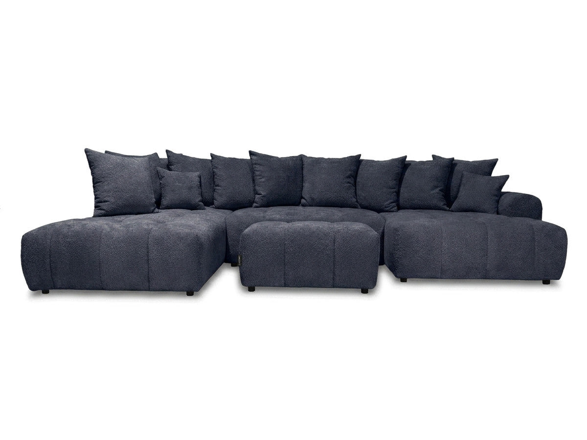 Canapé panoramique convertible ROXELANE tissu bouclette avec pouf