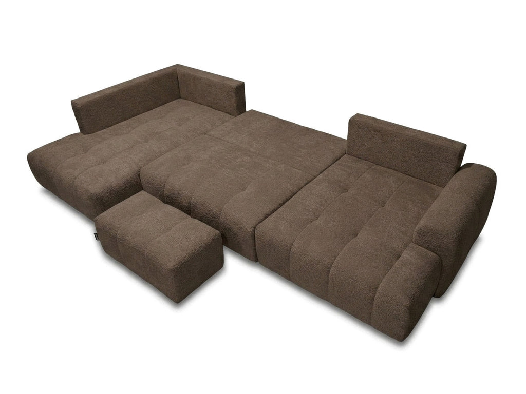 Canapé panoramique convertible ROXELANE tissu bouclette avec pouf