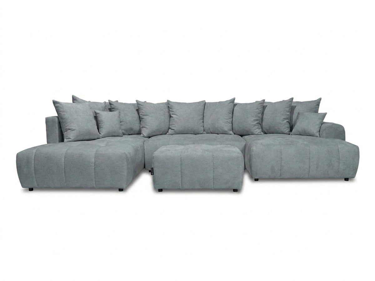 Canapé panoramique convertible ROXELANE tissu chiné avec pouf