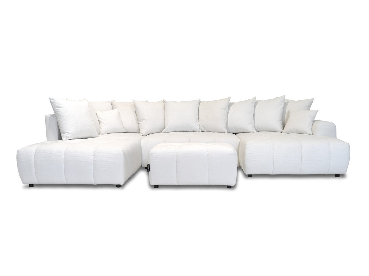 Canapé panoramique convertible ROXELANE tissu chiné avec pouf