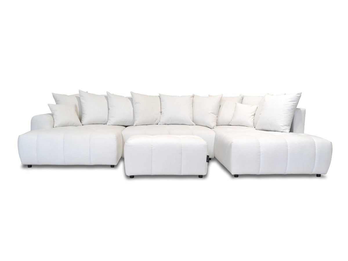Canapé panoramique convertible ROXELANE tissu chiné avec pouf