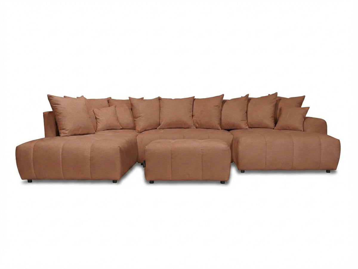 Canapé panoramique convertible ROXELANE tissu chiné avec pouf