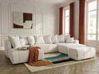 Canapé panoramique convertible ROXELANE tissu chiné avec pouf