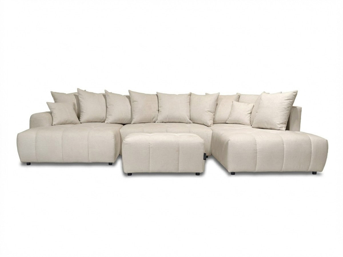 Canapé panoramique convertible ROXELANE tissu chiné avec pouf