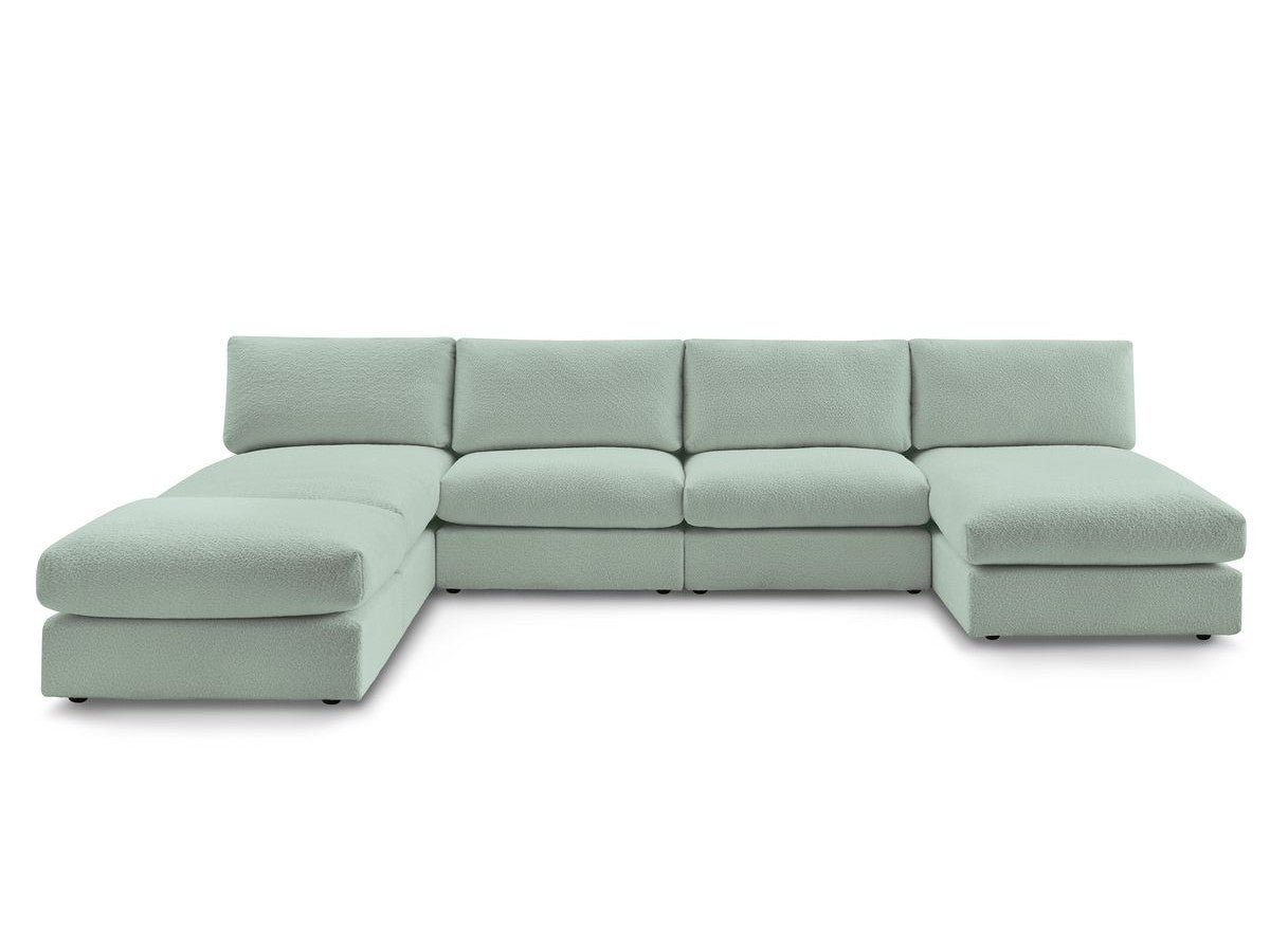 Canapé panoramique fixe 100% modulable PARIS tissu bouclette avec 2 chauffeuses, 2 méridiennes, 1 pouf