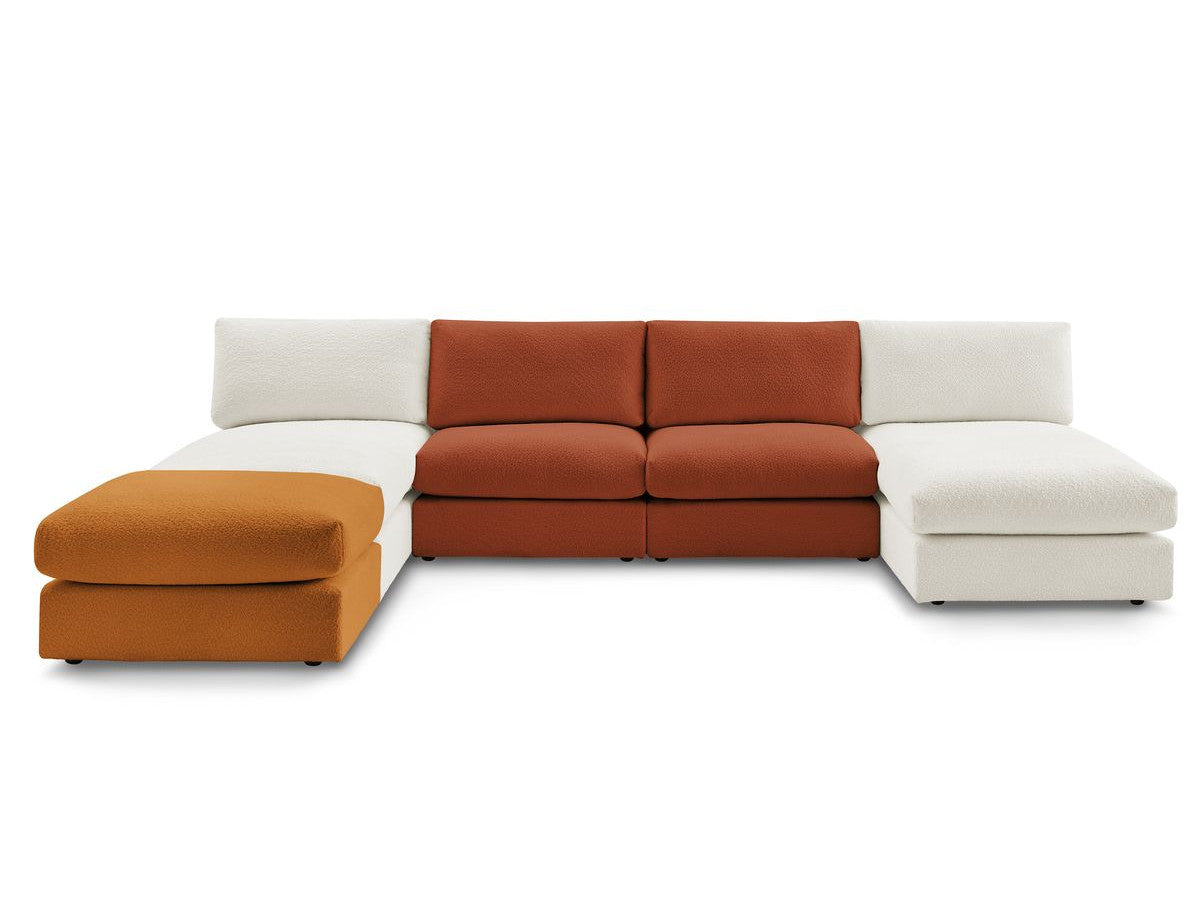 Canapé panoramique fixe 100% modulable PARIS tissu bouclette avec 2 chauffeuses, 2 méridiennes, 1 pouf