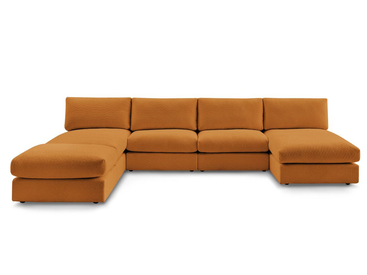 Canapé panoramique fixe 100% modulable PARIS tissu bouclette avec 2 chauffeuses, 2 méridiennes, 1 pouf