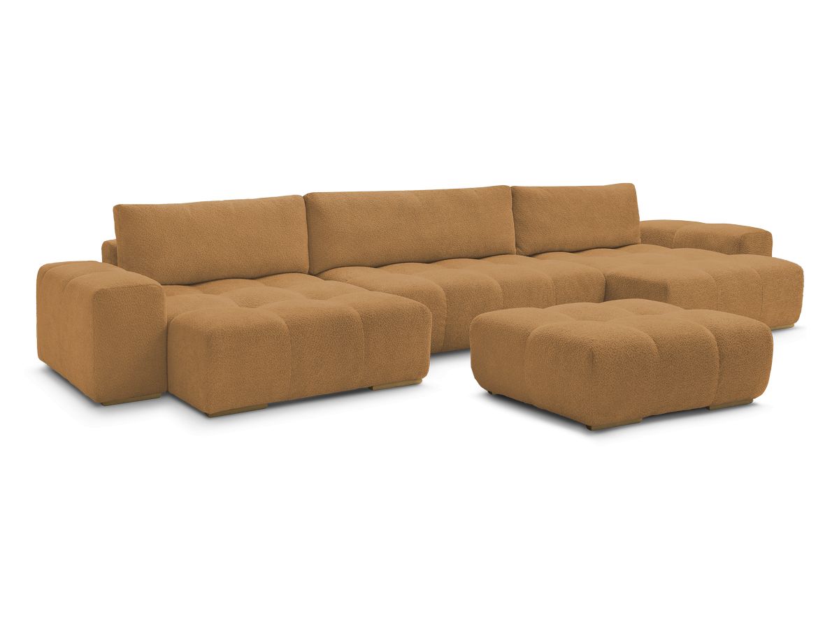Canapé panoramique fixe ANAKIN tissu bouclette avec pouf