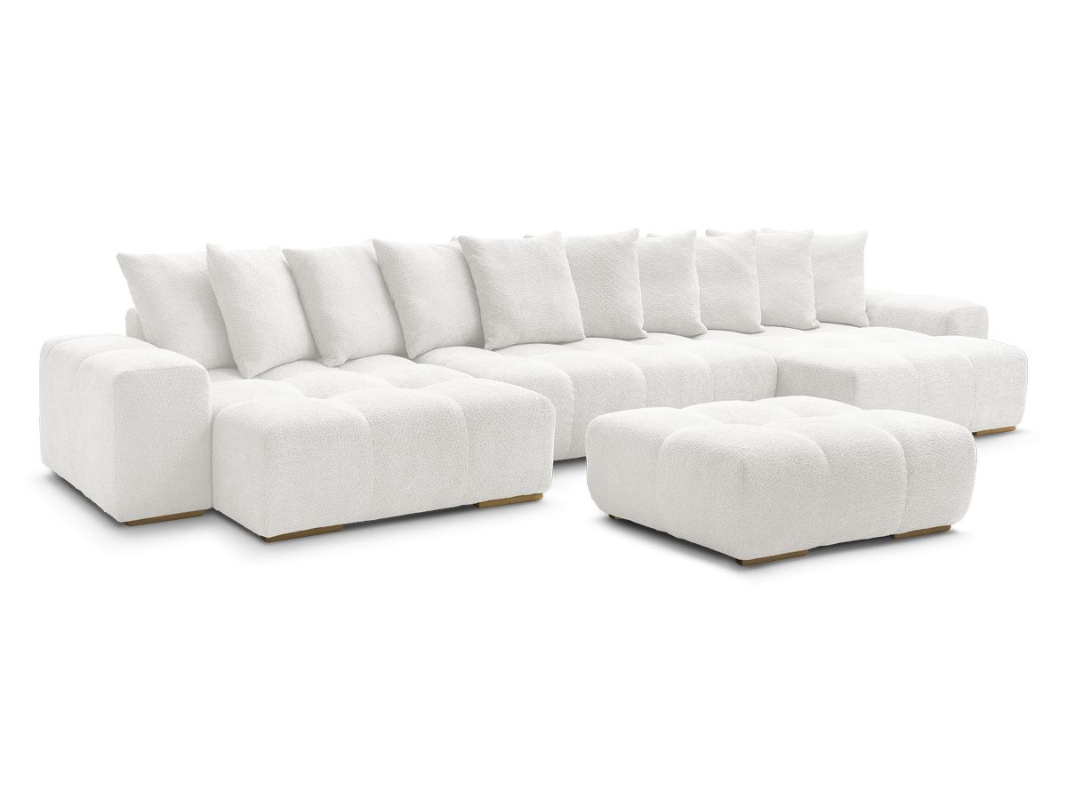 Canapé panoramique fixe ANAKIN tissu bouclette avec pouf