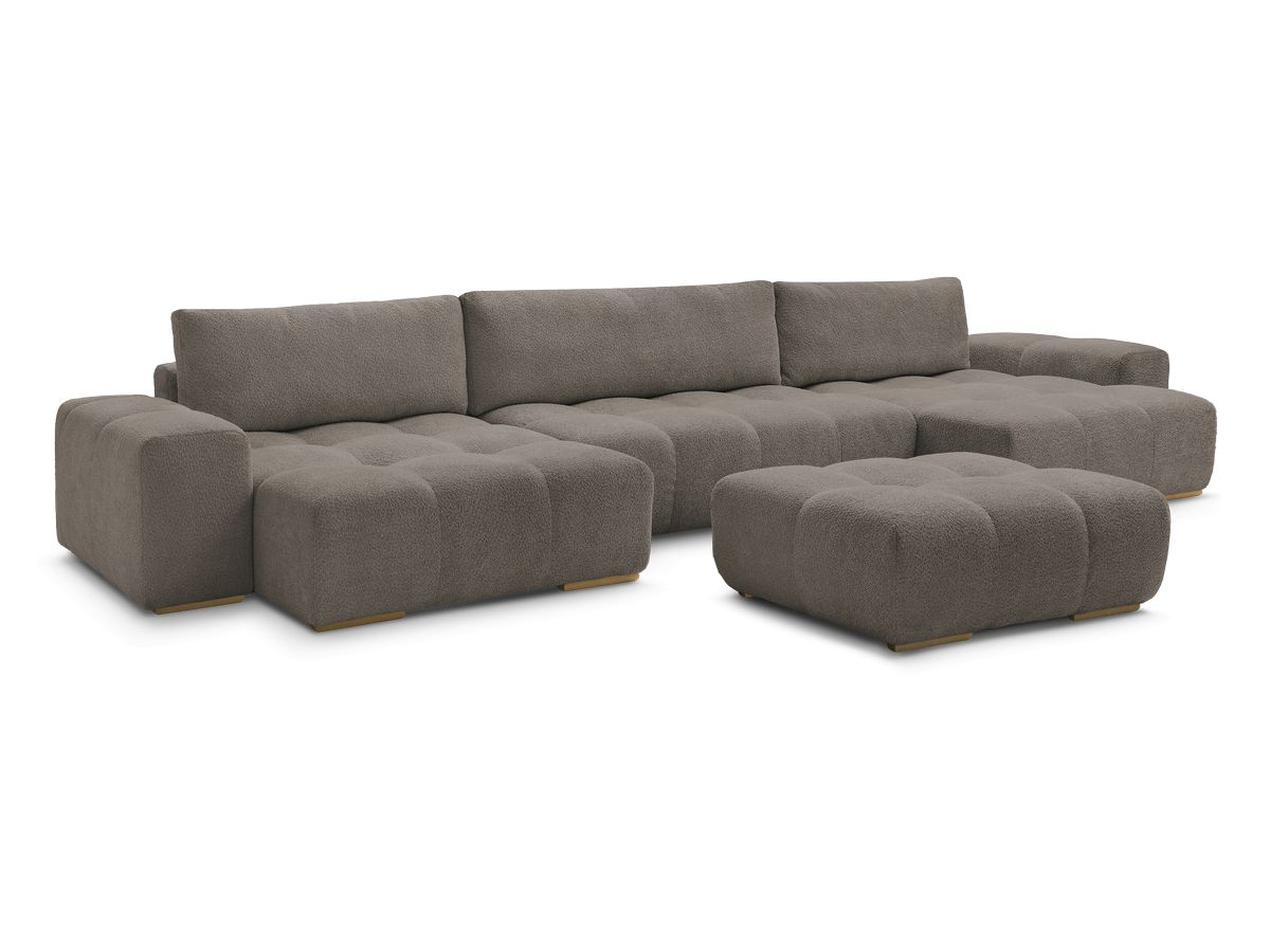 Canapé panoramique fixe ANAKIN tissu bouclette avec pouf