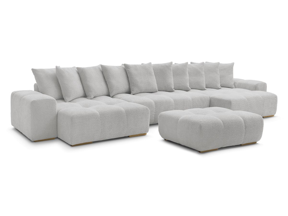 Canapé panoramique fixe ANAKIN tissu bouclette avec pouf
