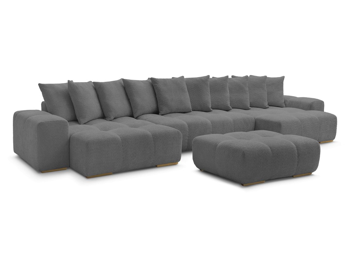 Canapé panoramique fixe ANAKIN tissu bouclette avec pouf