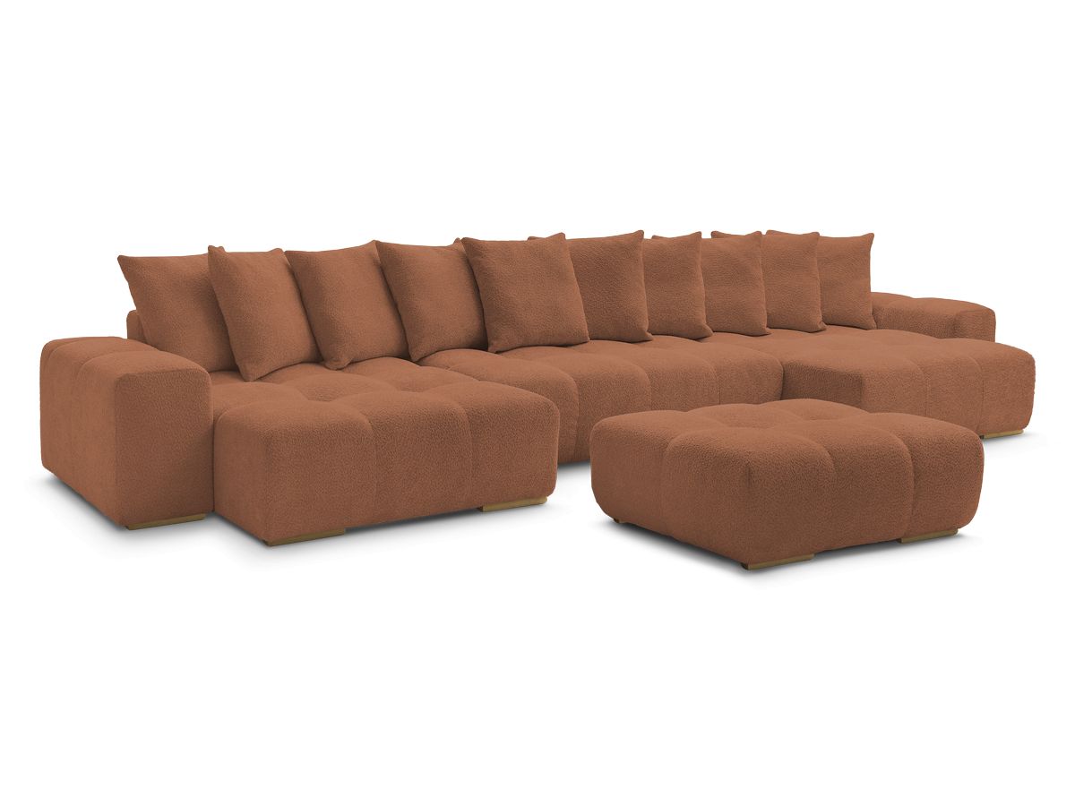 Canapé panoramique fixe ANAKIN tissu bouclette avec pouf