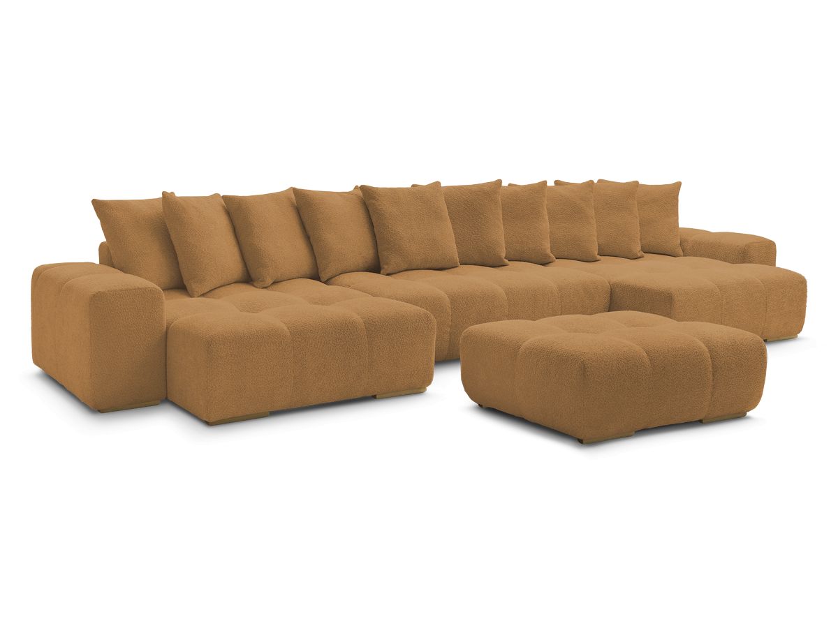 Canapé panoramique fixe ANAKIN tissu bouclette avec pouf