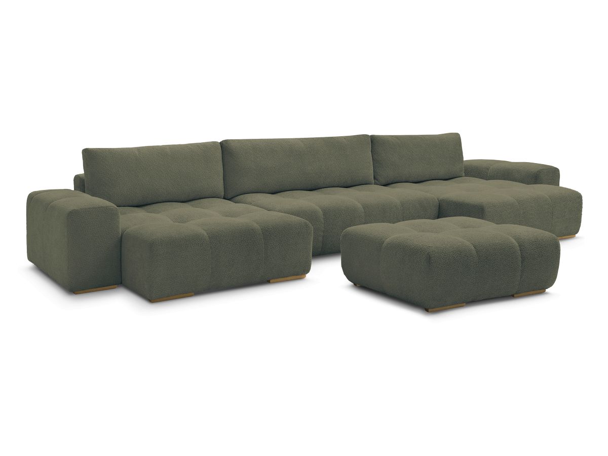 Canapé panoramique fixe ANAKIN tissu bouclette avec pouf