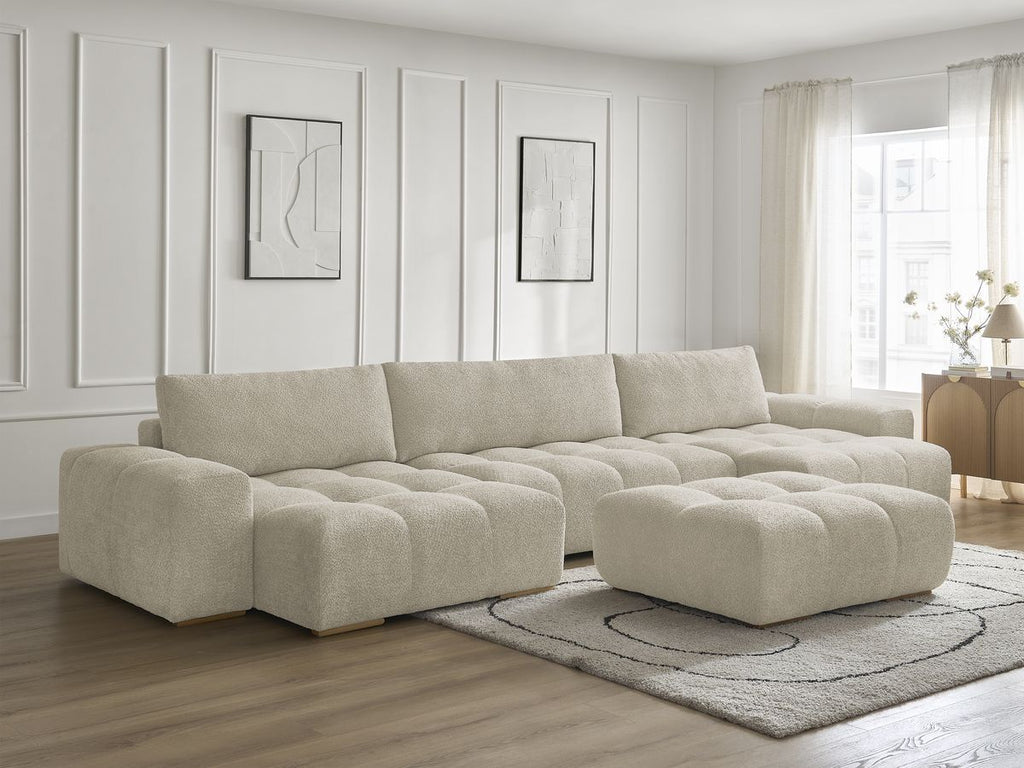 Canapé panoramique fixe ANAKIN tissu bouclette avec pouf