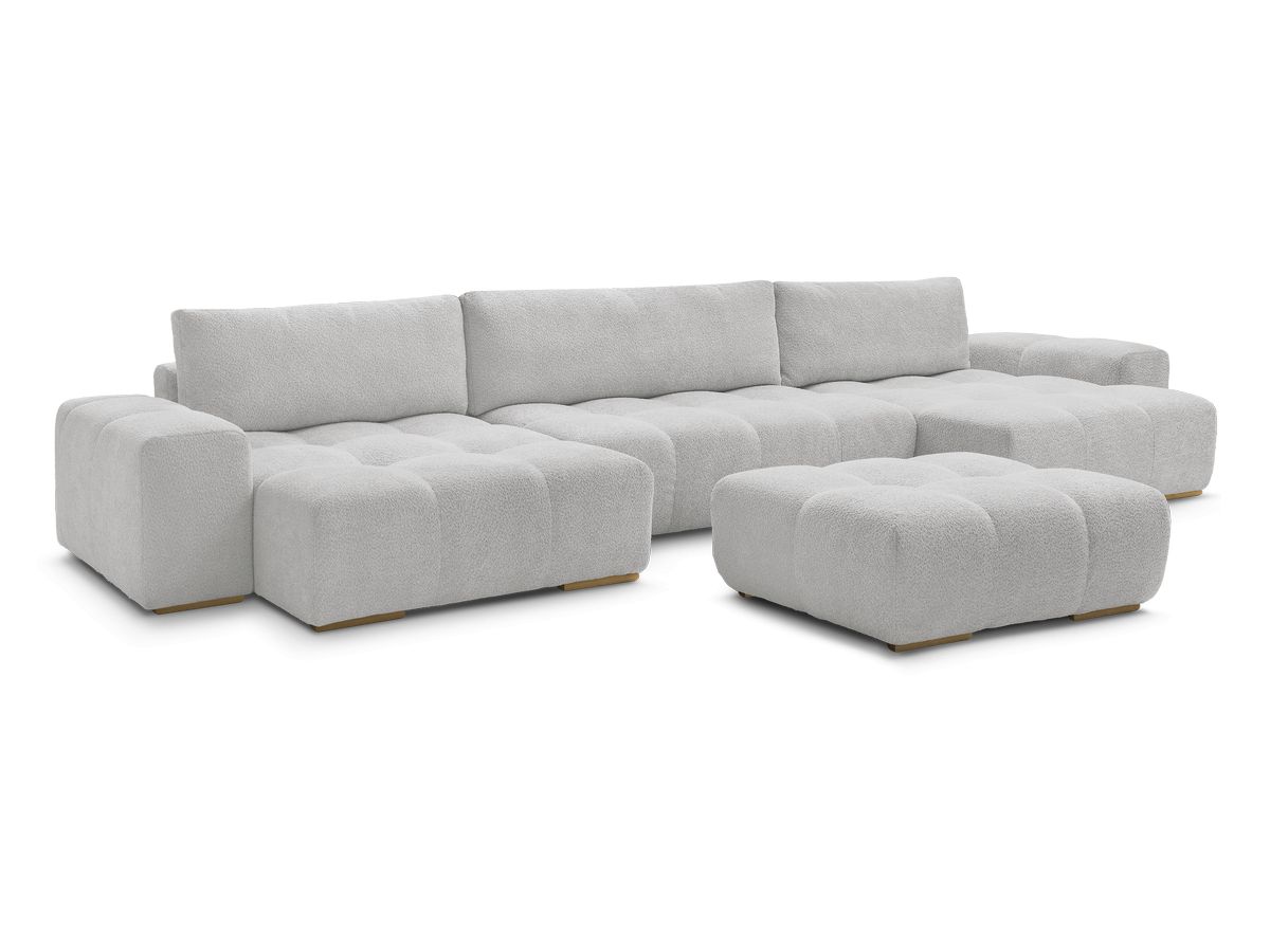 Canapé panoramique fixe ANAKIN tissu bouclette avec pouf