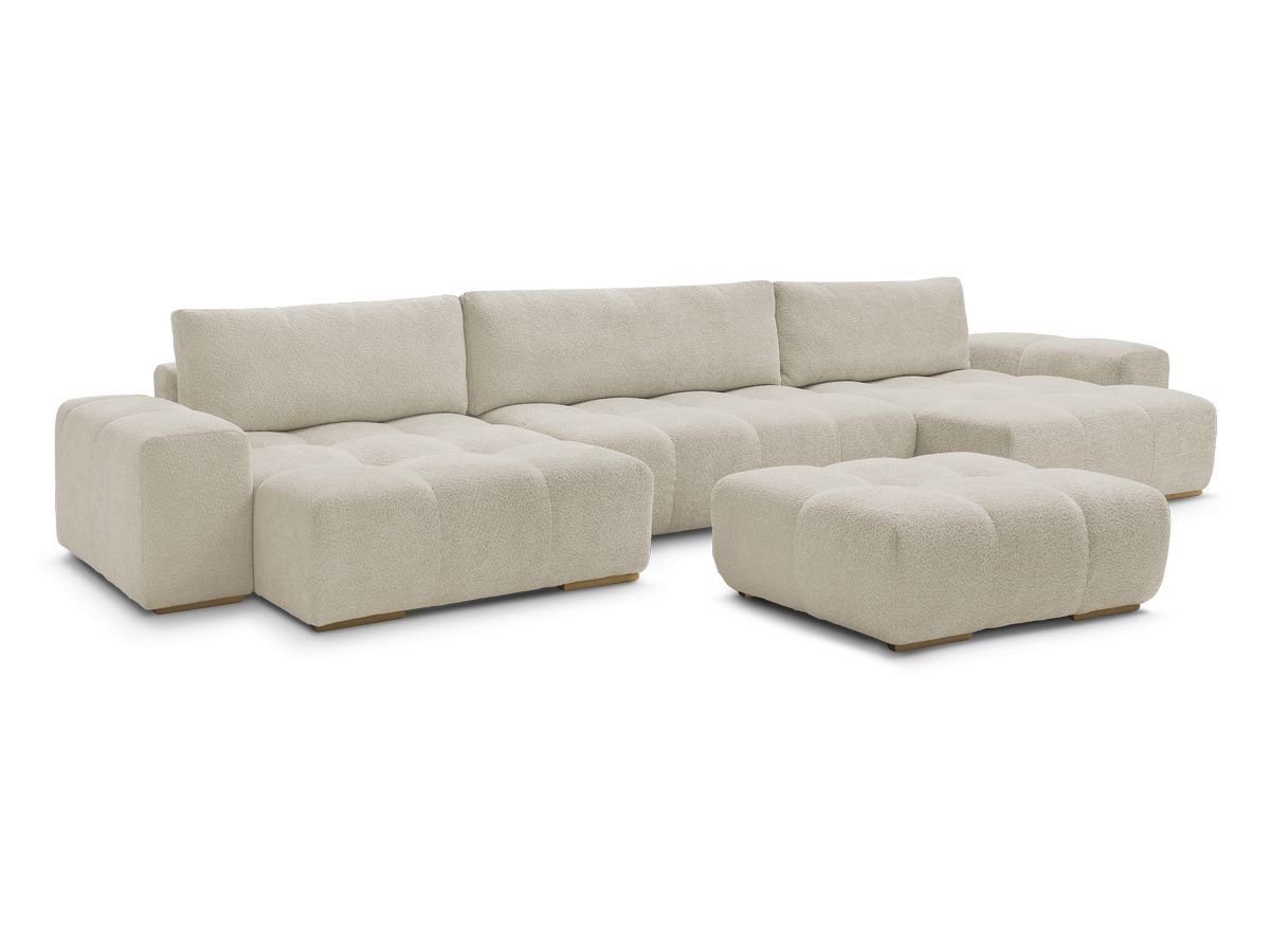 Canapé panoramique fixe ANAKIN tissu bouclette avec pouf