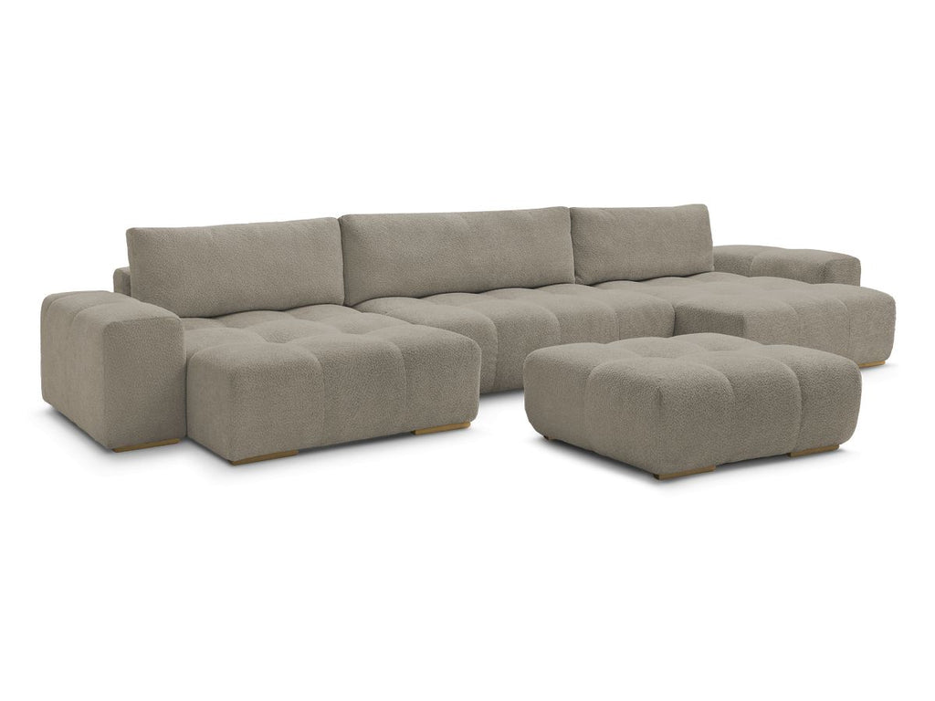 Canapé panoramique fixe ANAKIN tissu bouclette avec pouf