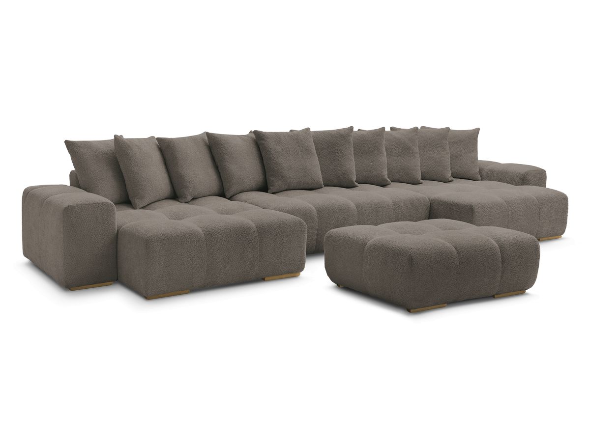 Canapé panoramique fixe ANAKIN tissu bouclette avec pouf