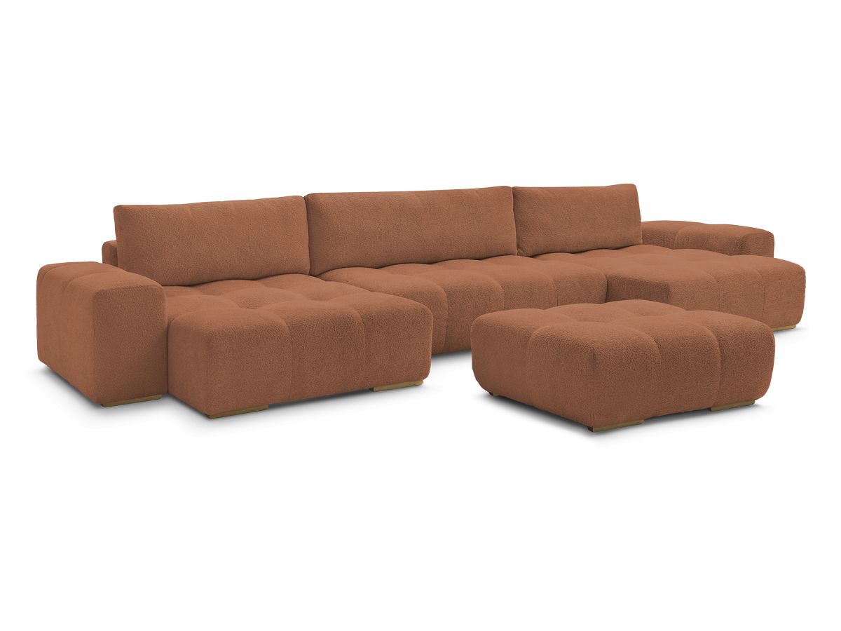 Canapé panoramique fixe ANAKIN tissu bouclette avec pouf