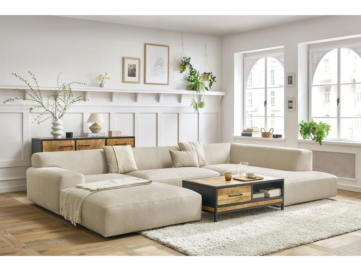 Canapé panoramique fixe compact LAVENA tissu velours