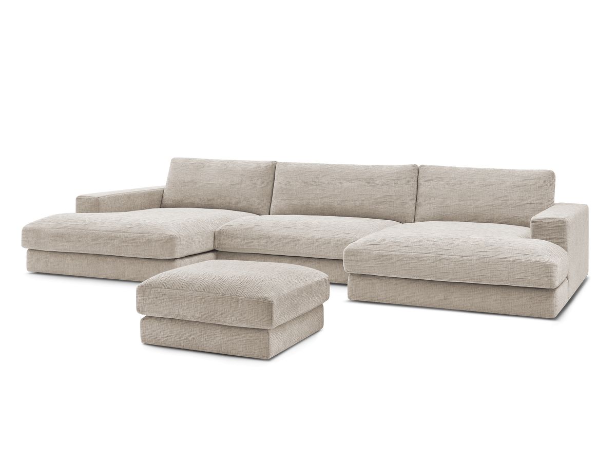 Canapé panoramique fixe compact LEONARD tissu texturé avec pouf