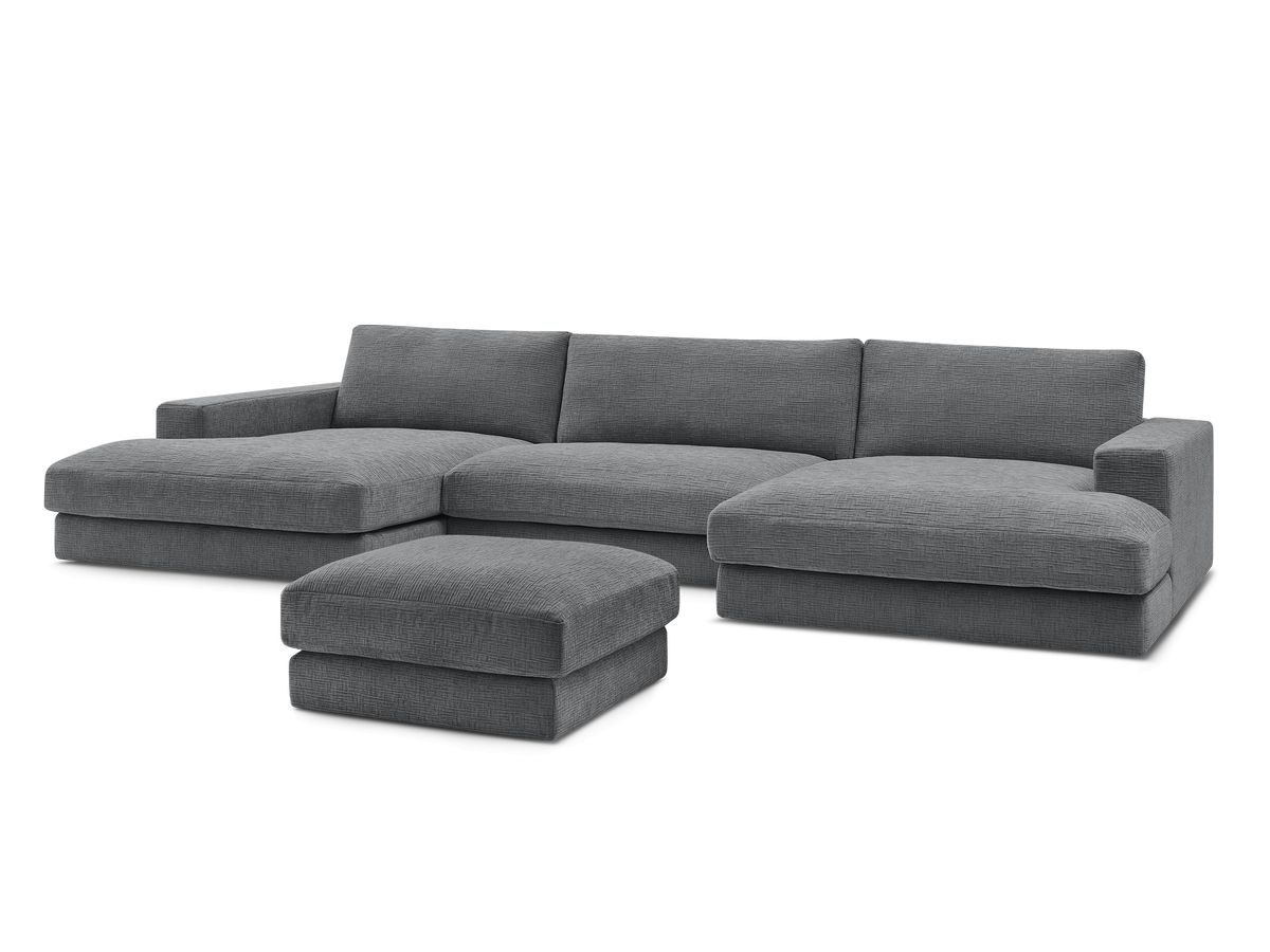 Canapé panoramique fixe compact LEONARD tissu texturé avec pouf