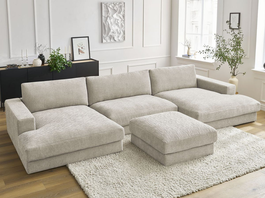 Canapé panoramique fixe compact LEONARD tissu texturé avec pouf