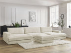Canapé panoramique fixe compact LEONARD velours côtelé avec pouf
