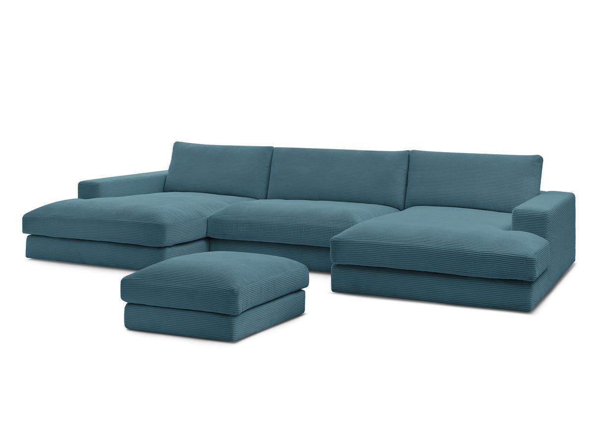 Canapé panoramique fixe compact LEONARD velours côtelé avec pouf