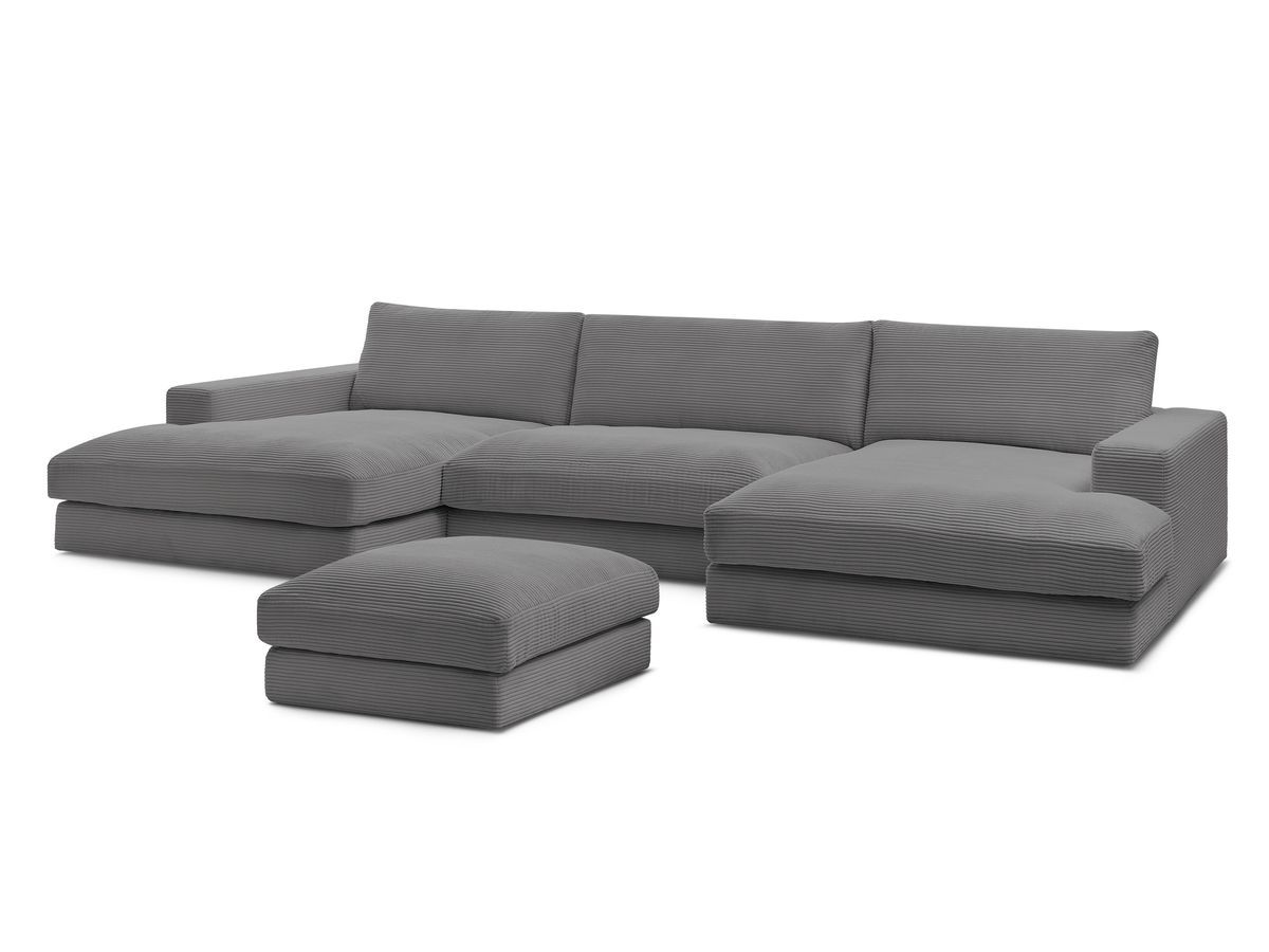 Canapé panoramique fixe compact LEONARD velours côtelé avec pouf