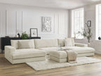 Canapé panoramique fixe compact LEONARD velours côtelé avec pouf