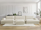 Canapé panoramique fixe compact LEONARD velours côtelé avec pouf
