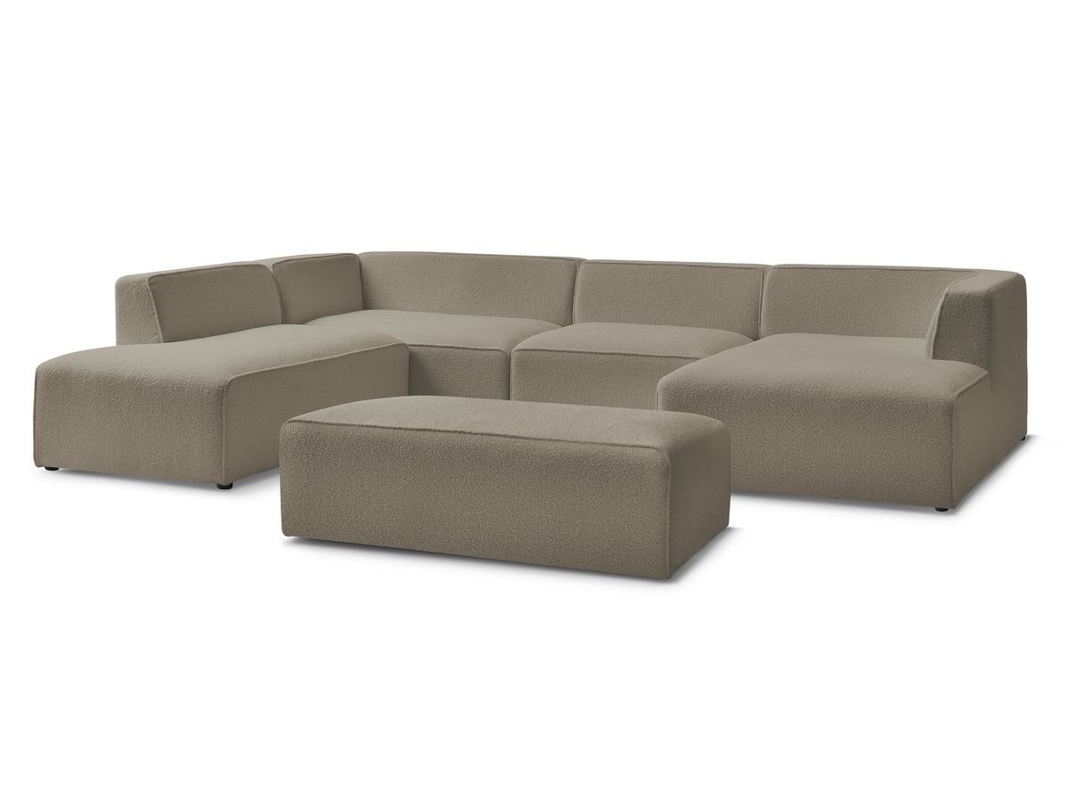 Canapé panoramique fixe MEGEVE avec pouf tissu bouclette