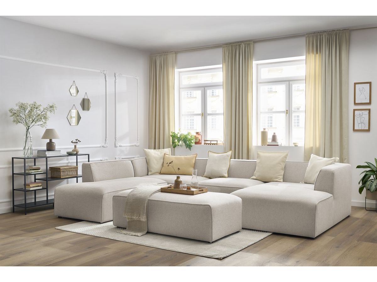Canapé panoramique fixe MEGEVE avec pouf tissu chiné