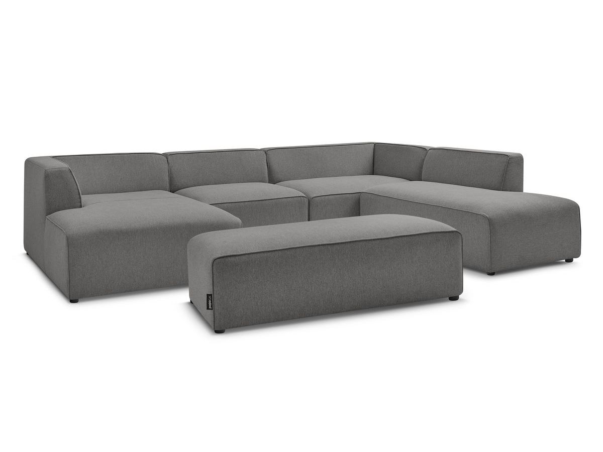 Canapé panoramique fixe MEGEVE avec pouf tissu chiné