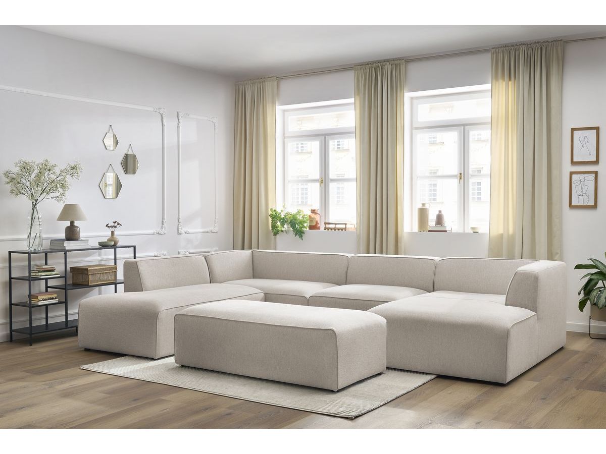 Canapé panoramique fixe MEGEVE avec pouf tissu chiné