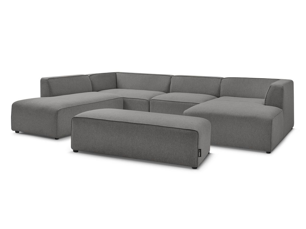 Canapé panoramique fixe MEGEVE avec pouf tissu chiné