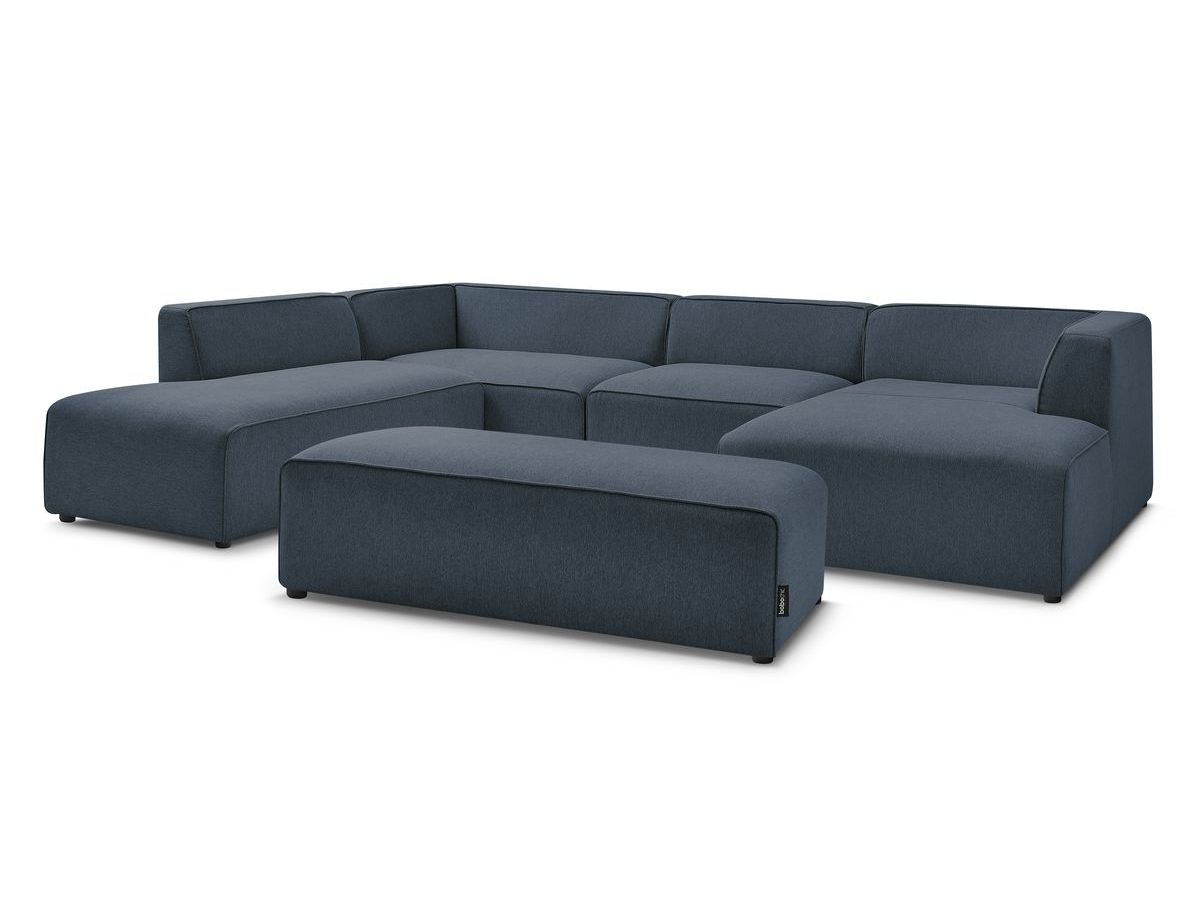 Canapé panoramique fixe MEGEVE avec pouf tissu chiné