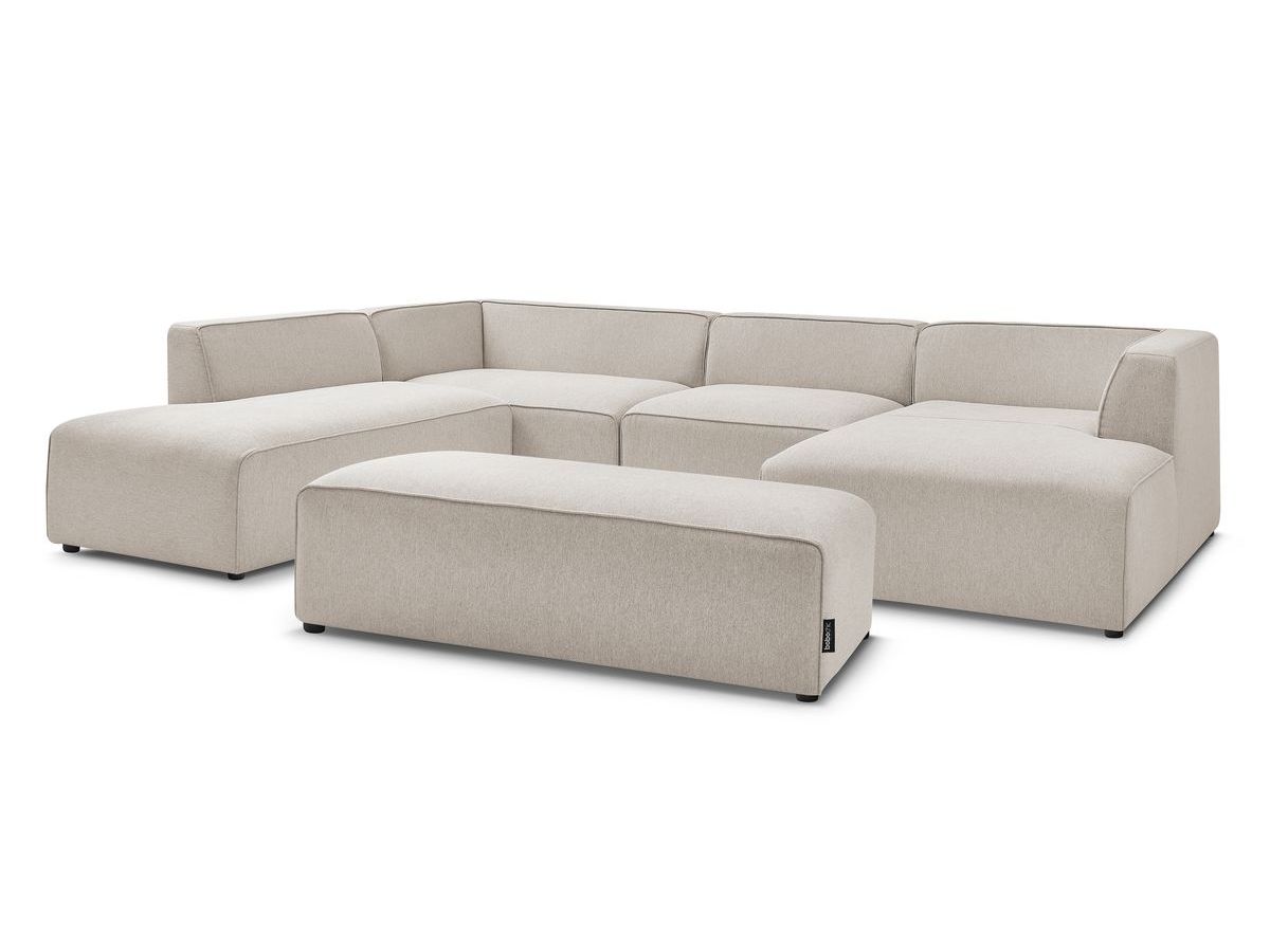 Canapé panoramique fixe MEGEVE avec pouf tissu chiné
