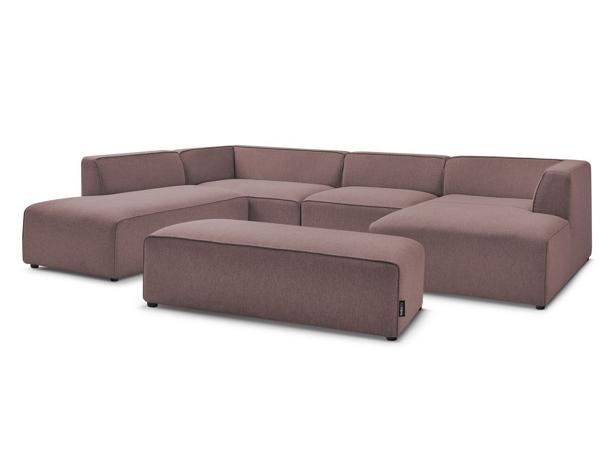 Canapé panoramique fixe MEGEVE avec pouf tissu chiné