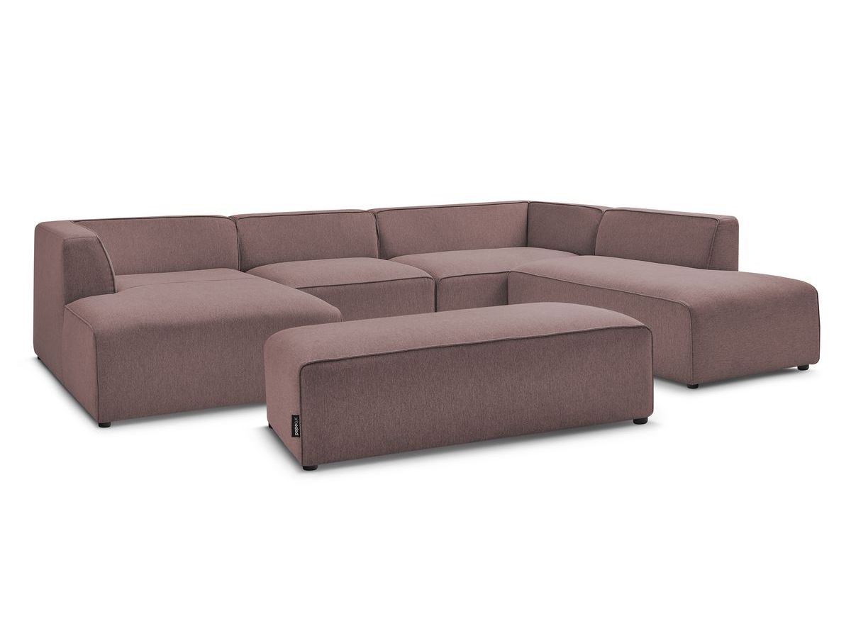 Canapé panoramique fixe MEGEVE avec pouf tissu chiné