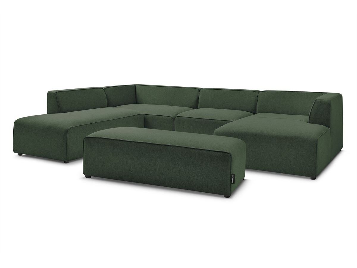 Canapé panoramique fixe MEGEVE avec pouf tissu chiné