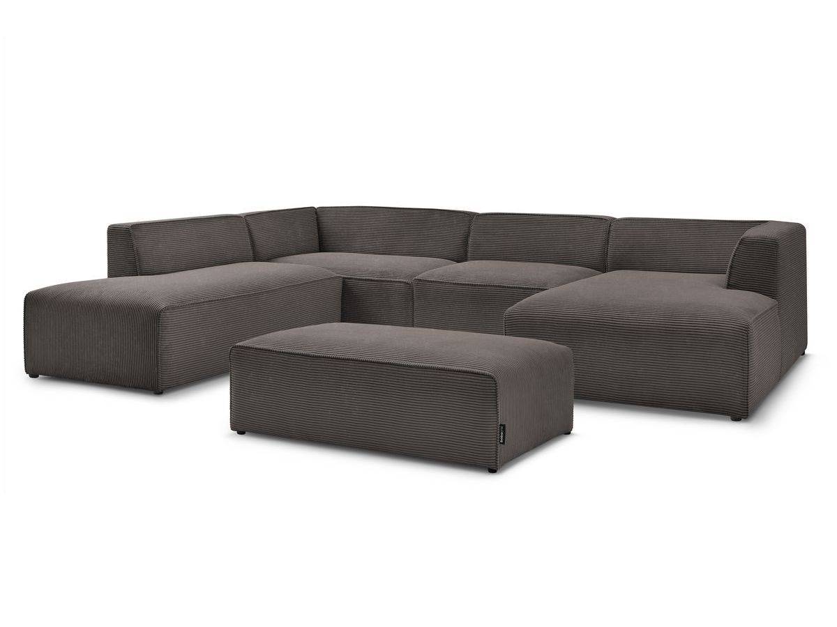 Canapé panoramique fixe MEGEVE avec pouf tissu velours côtelé
