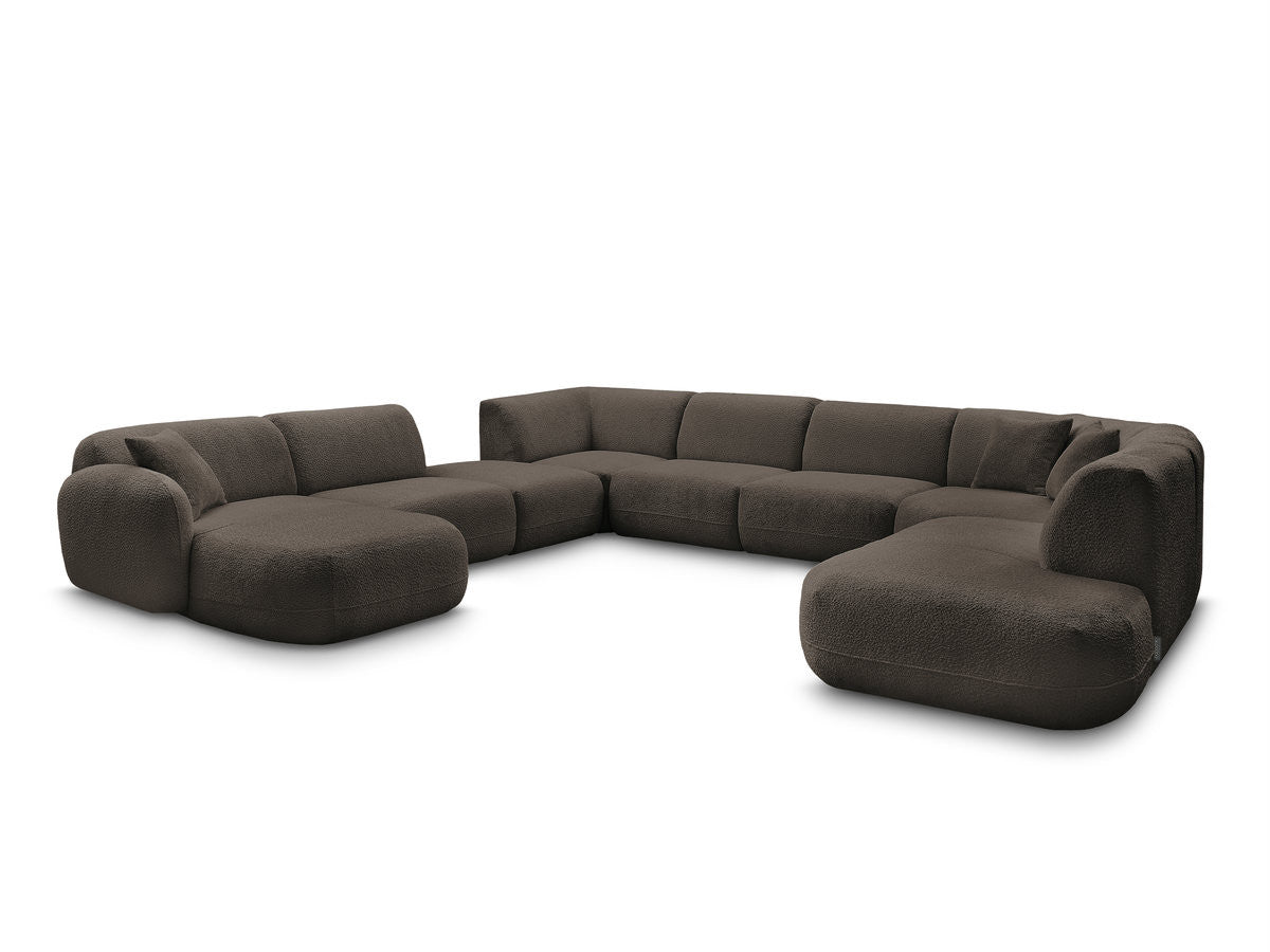Canapé panoramique fixe modulable ANDA avec 3 chauffeuses, 1 méridienne, 2 angles et 1 pouf