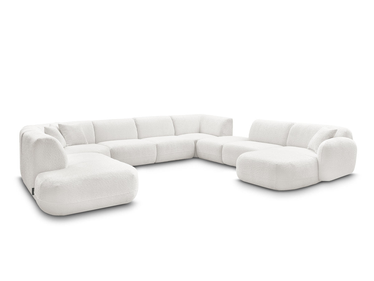 Canapé panoramique fixe modulable ANDA avec 3 chauffeuses, 1 méridienne, 2 angles et 1 pouf